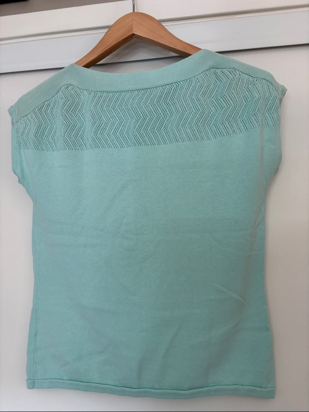 Silk & Cotton Cap Sleeve Blue Pastel Sweater Size Small Boatneck Dainty Feminine - Picture 2 of 9